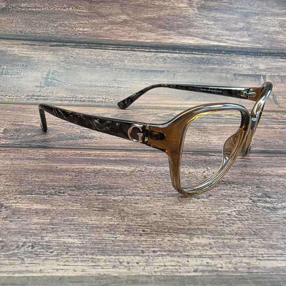 Guess GU 7355 BRN-34 Brown Cat Eye Eyeglass Frames Gold Logo 55-15-135
